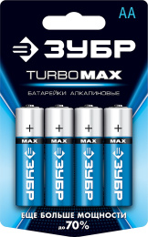 ЗУБР TURBO-MAX, АА х 4, 1.5 В, алкалиновая батарейка (59206-4C)