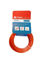 Леска для триммера, d=2.4 мм, l=15 м, звезда, желтый, картон, СОЮЗ