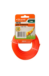 Леска для триммера, d=3.0мм, l=15м, СЕМИГРАННИК, оранж., картон, Sturm!