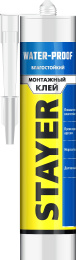 STAYER WATERPROOF, 280 мл, белый, влагостойкий монтажный клей, Professional (41325)