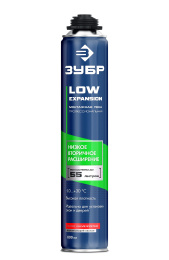 ЗУБР LOW EXPANSION, 800 мл, пистолетная, с низким расширением, выход до 55л, монтажная пена (41148)