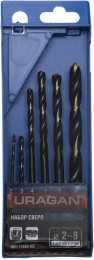 Набор URAGAN Свёрла "SHERKHAN" крест. подточ, ст.Р5М5, шлиф., проф, комб. покрыт-парооксид/кобальт, ц/х, 2-8мм, 6шт