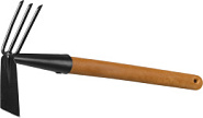 GRINDA ProLine 113х100х575 мм, 3 зубца, деревянная ручка, мотыга-рыхлитель (421517)