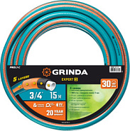 GRINDA EXPERT 5, 3/4″, 15 м, 30 атм, пятислойный, плетёное армирование, поливочный шланг, PROLine (429007-3/4-15)