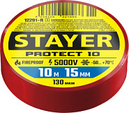 STAYER PROTECT-10, 15 мм х 10 м, 5 000 В, красная, изолента ПВХ, Professional (12291-R)