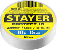 STAYER PROTECT-10, 15 мм х 10 м, 5 000 В, белая, изолента ПВХ, Professional (12291-W)