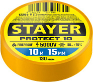 STAYER PROTECT-10, 15 мм х 10 м, 5 000 В, желтая, изолента ПВХ, Professional (12291-Y)