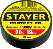 STAYER PROTECT-20, 19 мм х 20 м, 5 000 В, черная, изолента ПВХ, Professional (12292-D)