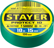 STAYER PROTECT-10, 15 мм х 10 м, 5 000 В, зеленая, изолента ПВХ, Professional (12291-G)