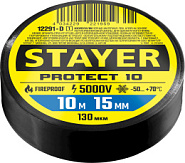 STAYER PROTECT-10, 15 мм х 10 м, 5 000 В, черная, изолента ПВХ, Professional (12291-D)