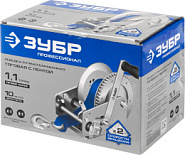 ЗУБР 1.1 т, 10 м, ручная барабанная тяговая ленточная лебедка, Профессионал (43115-1.1)