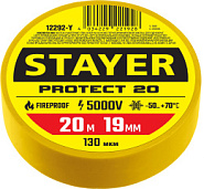 STAYER PROTECT-20, 19 мм х 20 м, 5 000 В, желтая, изолента ПВХ, Professional (12292-Y)