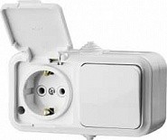 Блок горизонтальный — выключатель одноклавишный и розетка с заземляющим контактом и защитной крышкой, STAYER, MASTER, 54311-W