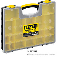 STAYER ROCKET-19, 420 x 330 x 50 мм, (16.5″), пластиковый органайзер с 19 съемными лотками (2-38032)